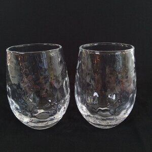 Juliska Puro Stemless Clear Wine Glasses 4.5" Dimpled Clear Signed